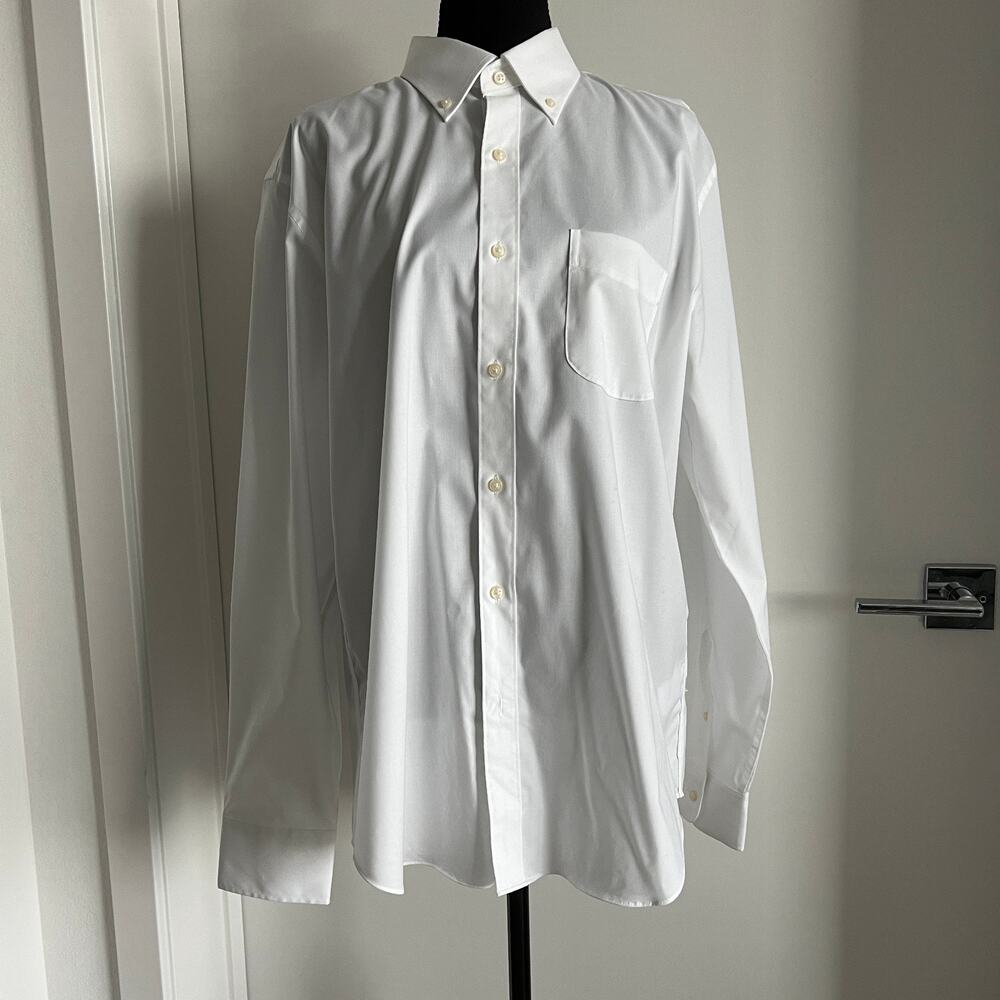 J Crew Bowery Wrinkle Free Dress Shirt With Button Down Collar Large White FLAW